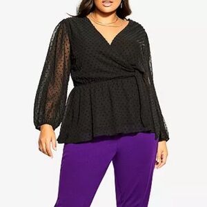 NWT! City Chic Trendy Plus Wild Dobby Top — Black Dobby Swiss Dot, 20W